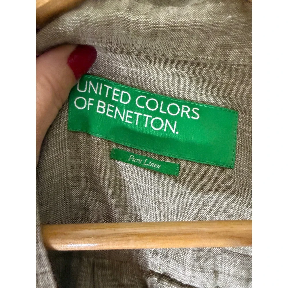 United Colors of Benetton v neck linen tunic dress short sleeve green size XS